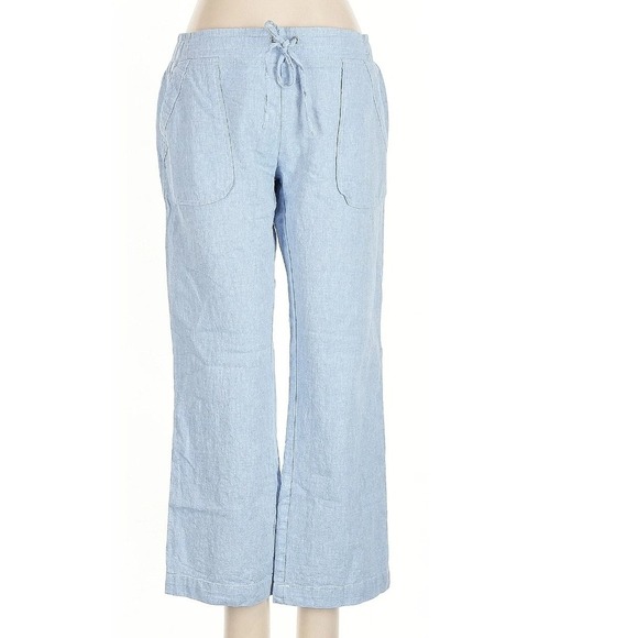 Pure Amici Pants - Pure Amici Blue Linen Pants Drawstring Elastic Waist Size Small